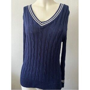 Vtg Womens preppy stripe Cable Knit Sweater XL academic nerd twee university